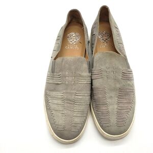 Vince Camuto women US 11 gray sneakers suede leather slip on woven low top